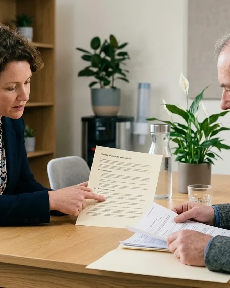 A Flypass consultant going through a refusal notice with a client