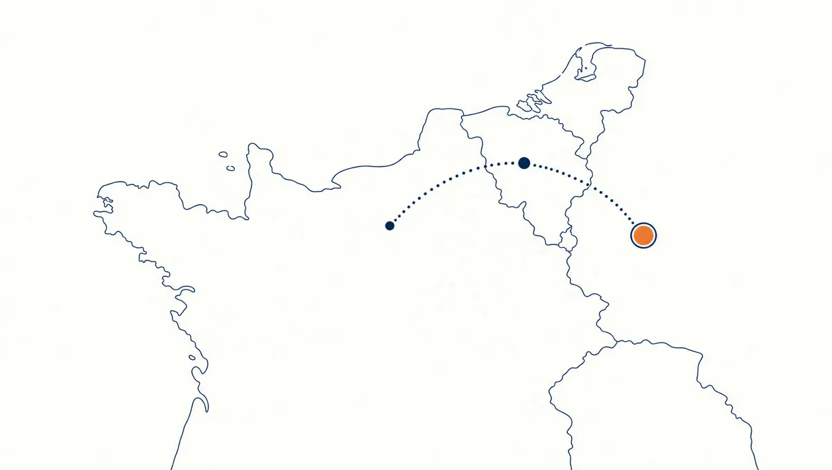 A multi-country Schengen itinerary mapped across France, Belgium and Germany