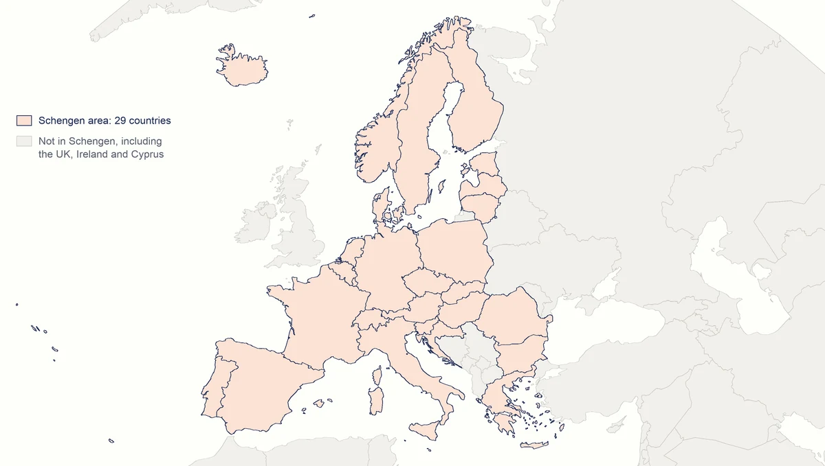 Map of the Schengen area